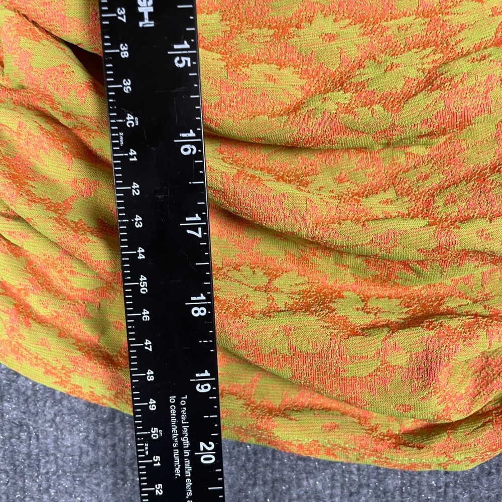 ZARA One Shoulder Ruched Crop Top Orange Green Abstract Print Size Medium - Picture 8 of 9